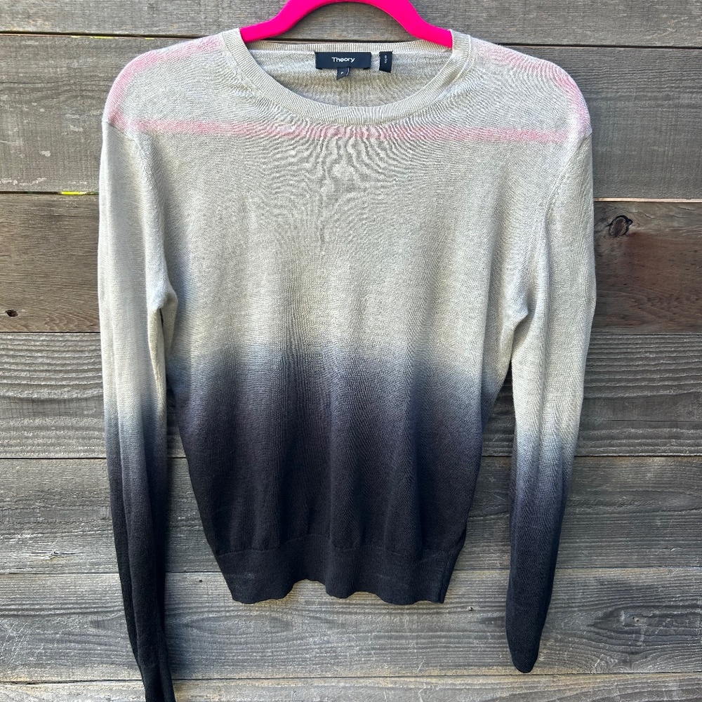 Theory Light Weight Ombré Crew Neck Sweater, Size P (XS), Blue/Grey